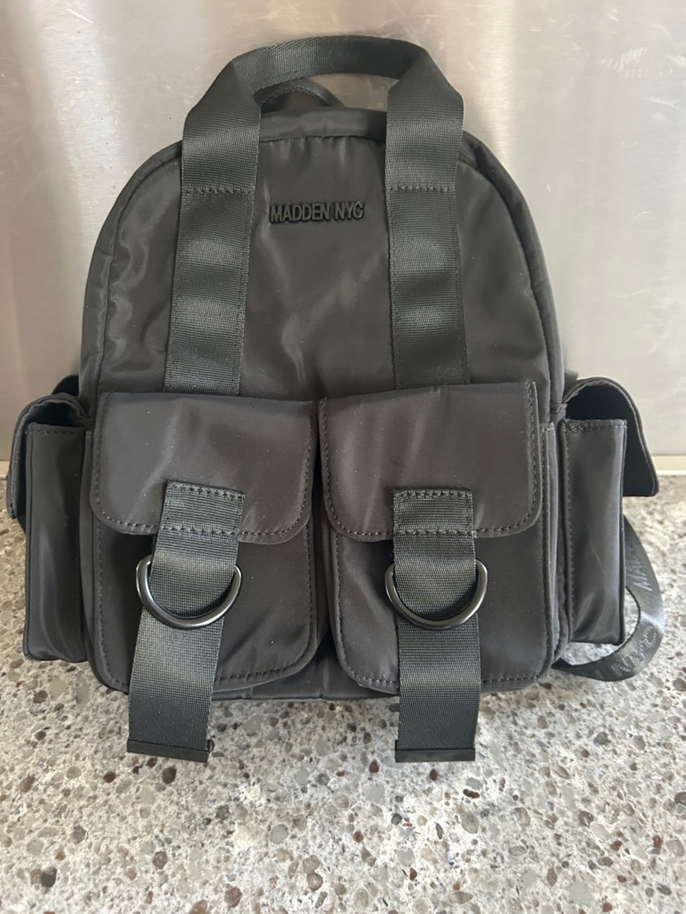 Madden NYC Black Nylon Front-Pocket Backpack